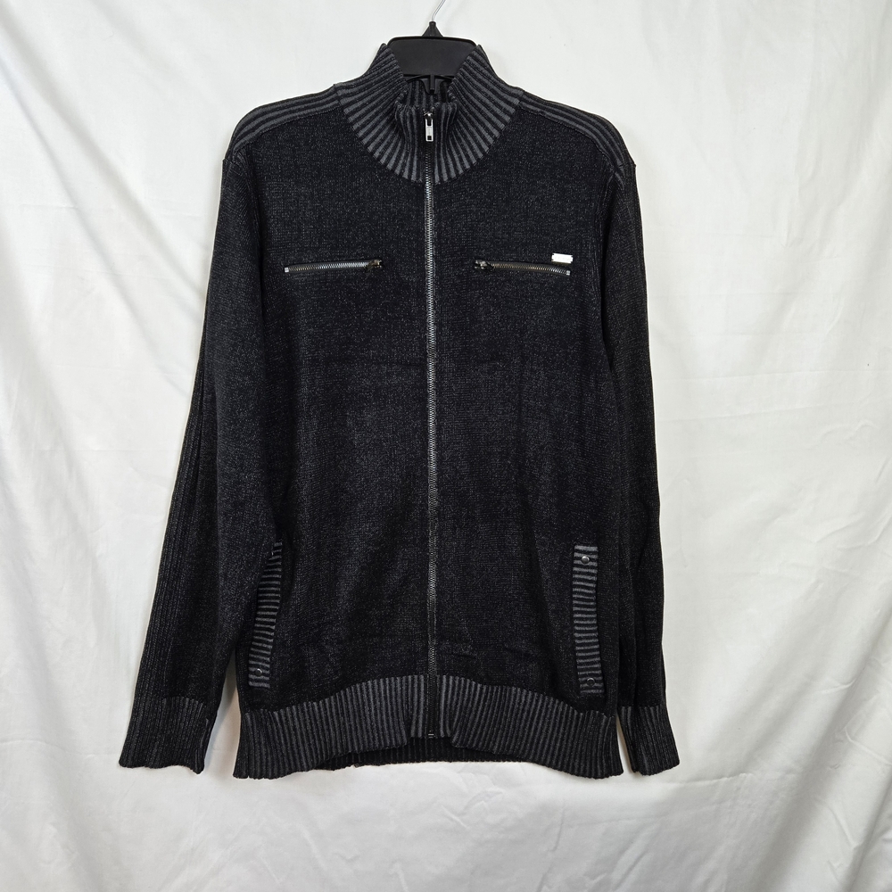 G by Guess Mens Dark Gray Y2K Mock Neck Full Zip Casual Knit Sweater XXL Vintage
